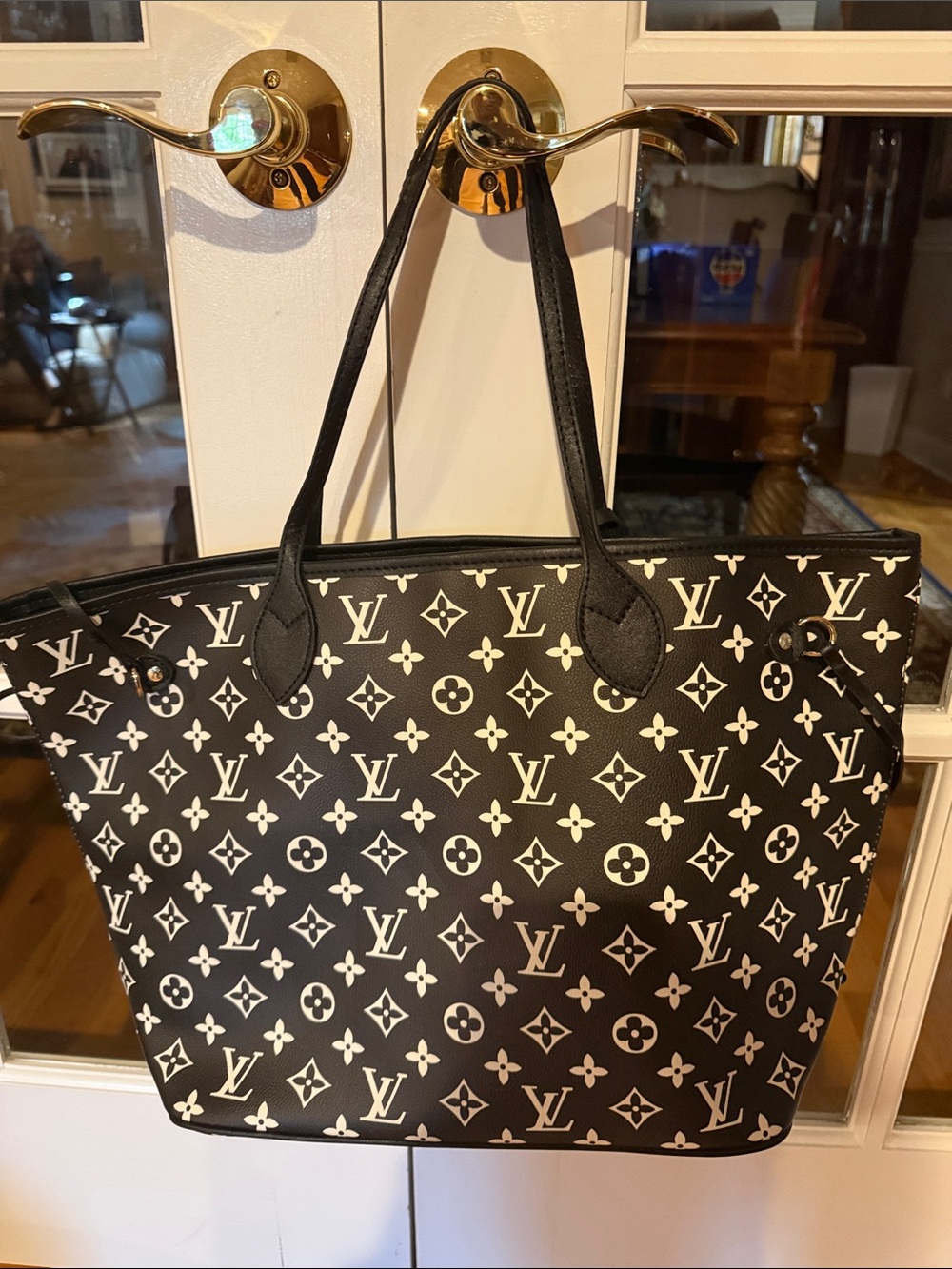 Black and Cream Monogram FAUX Canvas Tote. BNWOT GREAT tote